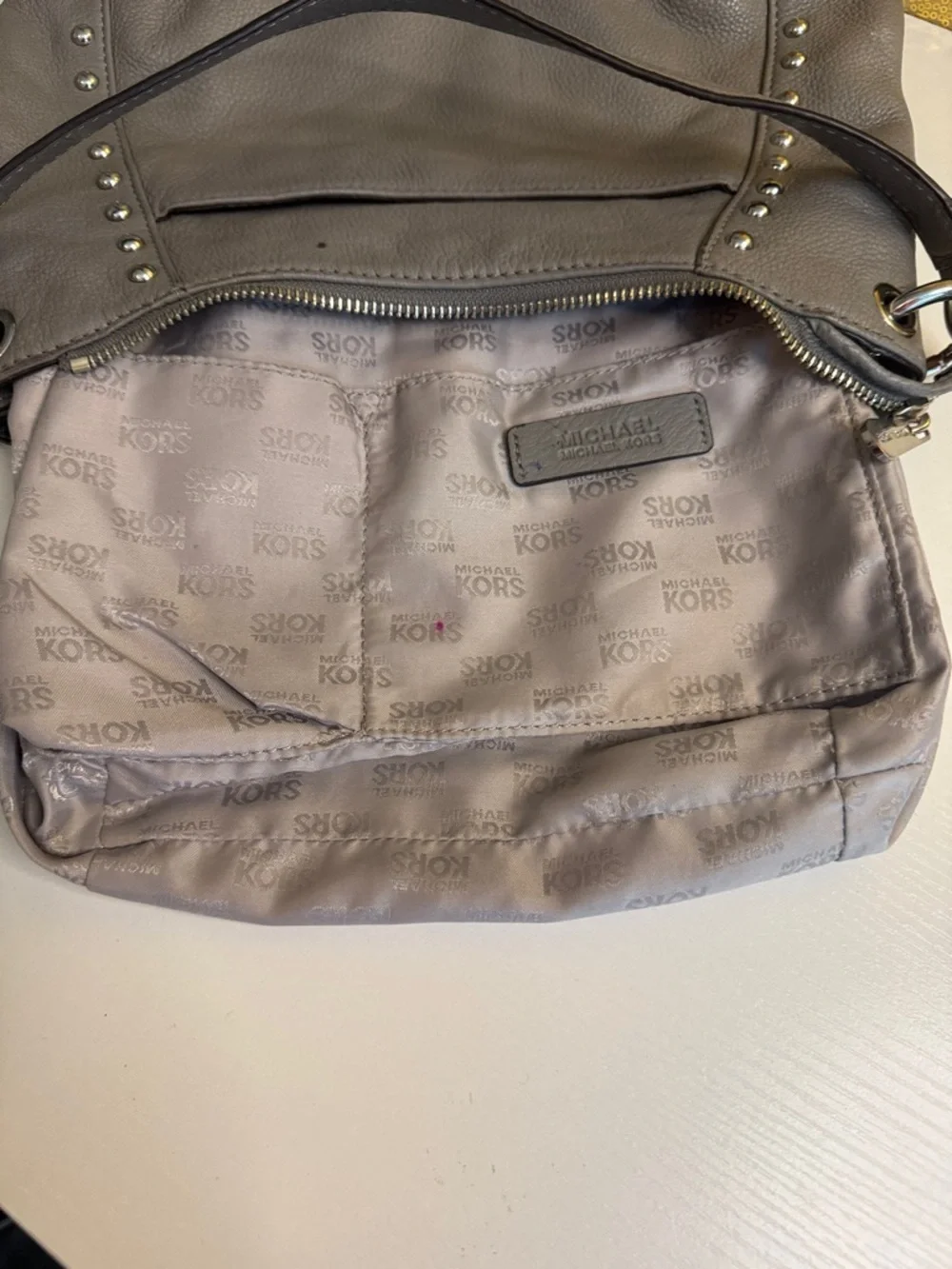 Michael Kors Small Middleton Leather Studded hobo in Gray